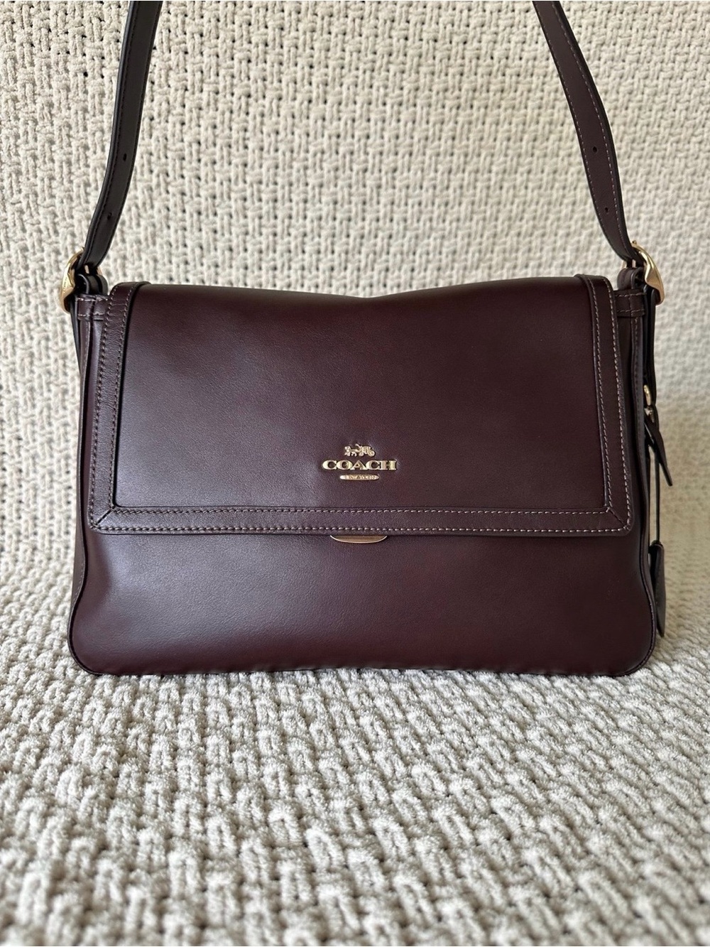 COACH Large Etta Flap Color Espresso Leather Shoulder Bag